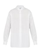 Matchesfashion.com Deveaux - Pleated Chalk Stripe Cotton Poplin Shirt - Mens - White Multi