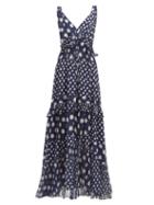 Matchesfashion.com Diane Von Furstenberg - Misha Spot Print Tiered Silk Maxi Dress - Womens - Navy Multi