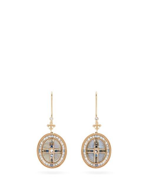 Matchesfashion.com Jade Jagger - Precious Stone 18 Karat Cabochon Cross Earrings - Womens - Blue