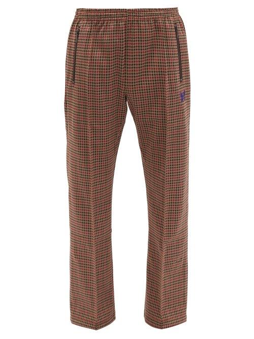 Matchesfashion.com Needles - Butterfly-embroidered Houndstooth Track Pants - Mens - Brown