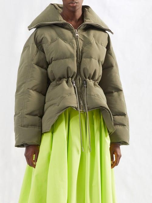 Alexander Mcqueen - Drawstring-peplum Quilted Coat - Womens - Khaki