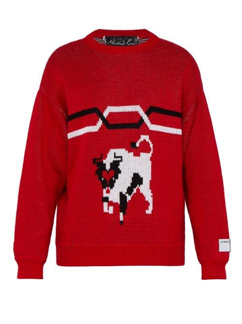 Matchesfashion.com Martine Rose - Bull Jacquard Cotton Sweater - Mens - Red