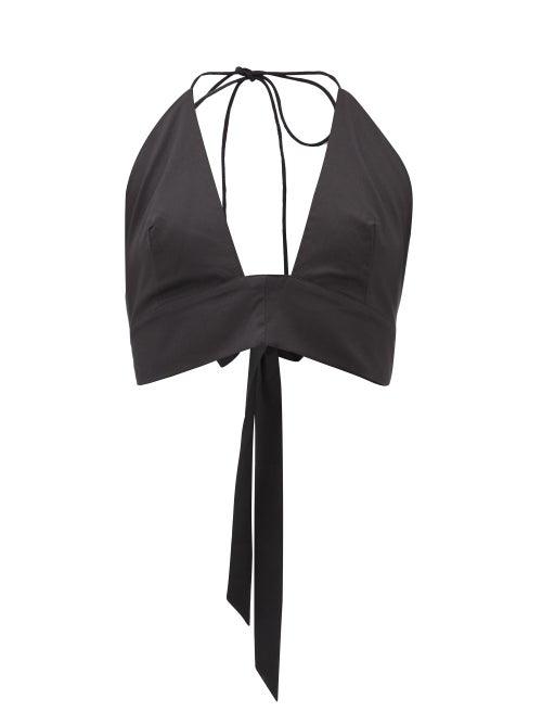 Matchesfashion.com Kalita - Plato Tie-back Halterneck Cotton Top - Womens - Black