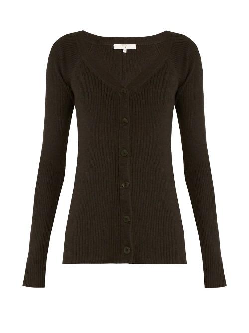 Tibi V-neck Ribbed-knit Wool Cardigan