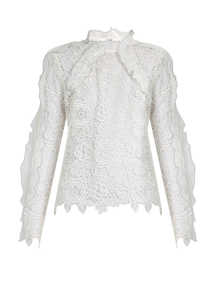 Self-portrait Cut-out Floral-lace Ruffled Top