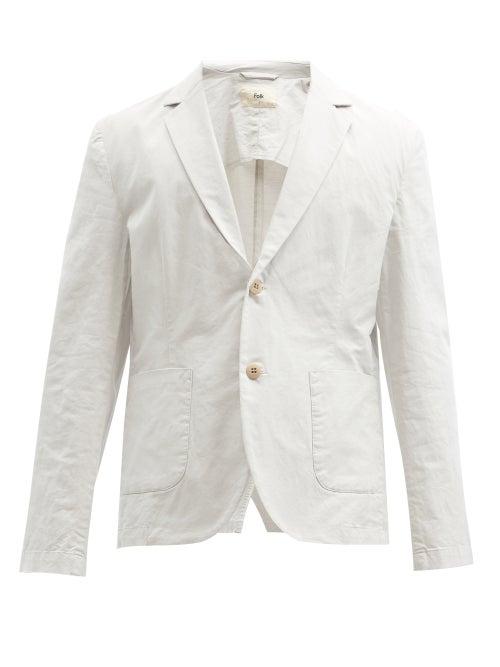 Mens Rtw Folk - Single-breasted Cotton-blend Jacket - Mens - Light Grey