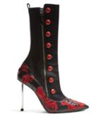 Matchesfashion.com Alexander Mcqueen - Flower Embroidered Leather Boots - Womens - Black Red