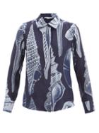 Matchesfashion.com Stella Mccartney - Willow Shell-print Silk-crepe Shirt - Womens - Navy Multi