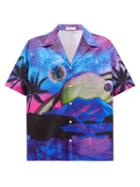 Valentino - Moon-print Cotton-twill Shirt - Mens - Blue Multi