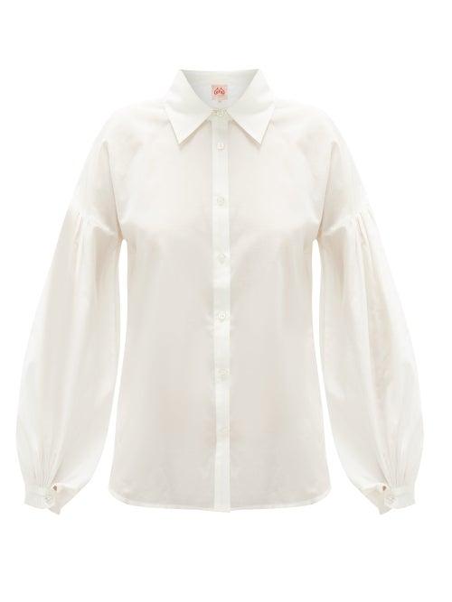 Matchesfashion.com Le Sirenuse, Positano - Tiger Balloon-sleeve Cotton-blend Poplin Shirt - Womens - White