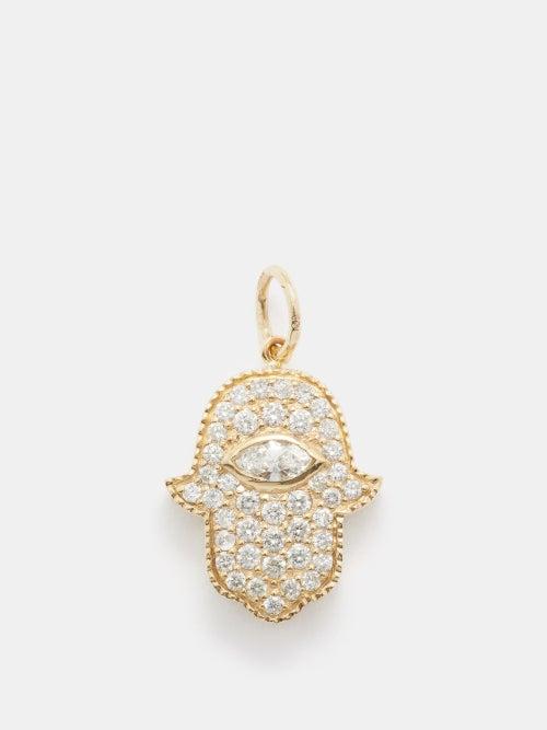 Jacquie Aiche - Hamsa Diamond & 14kt Gold Charm - Womens - Gold Multi