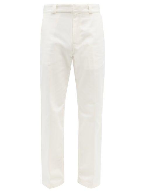 Mens Rtw Loewe - Anagram-patch Cotton-drill Trousers - Mens - White
