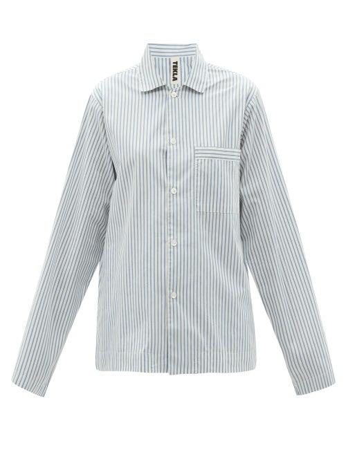 Ladies Lingerie Tekla - Striped Organic-cotton Poplin Pyjama Shirt - Womens - Blue Stripe