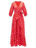 Matchesfashion.com Borgo De Nor - Ariel Polka-dot Silk-jacquard Maxi Dress - Womens - Red Multi