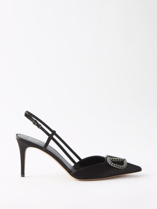 Valentino Garavani - V-logo 80 Satin Slingback Pumps - Womens - Black Silver