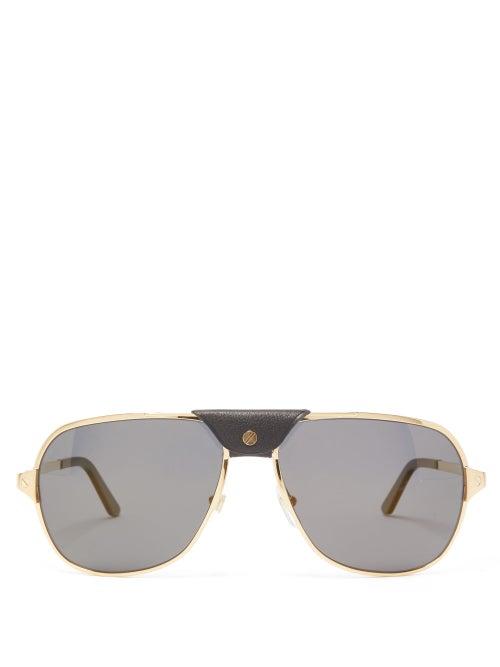 Matchesfashion.com Cartier Eyewear - Santos De Cartier Aviator Metal Sunglasses - Mens - Black