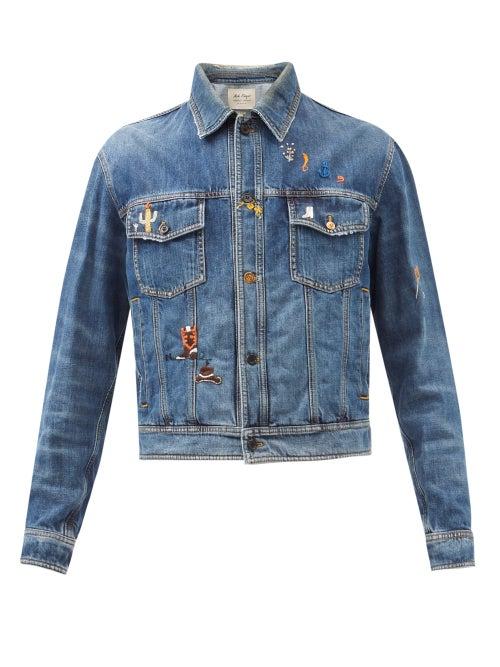 Nick Fouquet - Ulrich Cactus-embroidered Denim Jacket - Mens - Navy