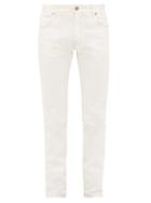 Matchesfashion.com Fendi - Ff-embroidered Slim-leg Jeans - Mens - White