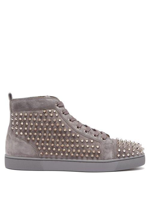 Matchesfashion.com Christian Louboutin - Louis Spike Embellished High Top Trainers - Mens - Dark Blue