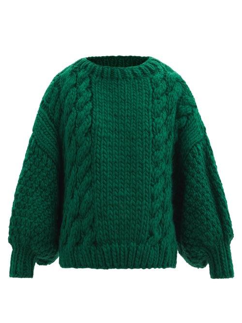 Matchesfashion.com Mr Mittens - Balloon-sleeve Cable-knit Wool Sweater - Womens - Green