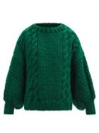 Matchesfashion.com Mr Mittens - Balloon-sleeve Cable-knit Wool Sweater - Womens - Green