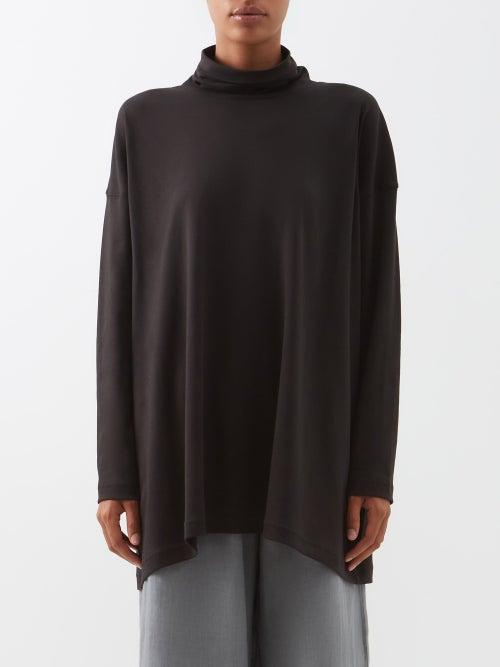 Eskandar - High-neck Pima-cotton Long-sleeved T-shirt - Womens - Black