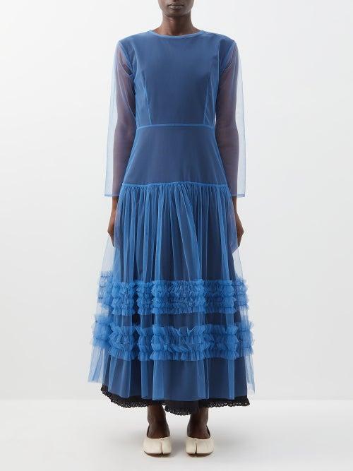 Molly Goddard - Adelyn Ruffle-trim Tulle Maxi Dress - Womens - Blue