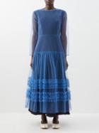 Molly Goddard - Adelyn Ruffle-trim Tulle Maxi Dress - Womens - Blue