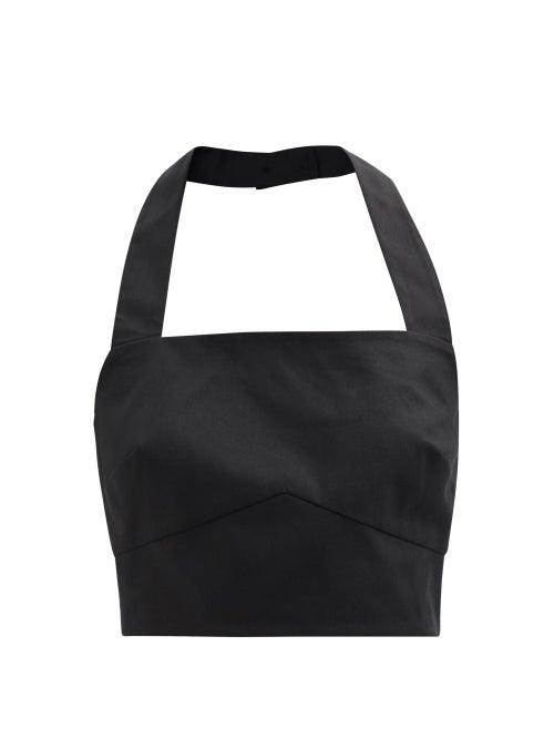 Albus Lumen - Halterneck Cotton-twill Cropped Top - Womens - Black