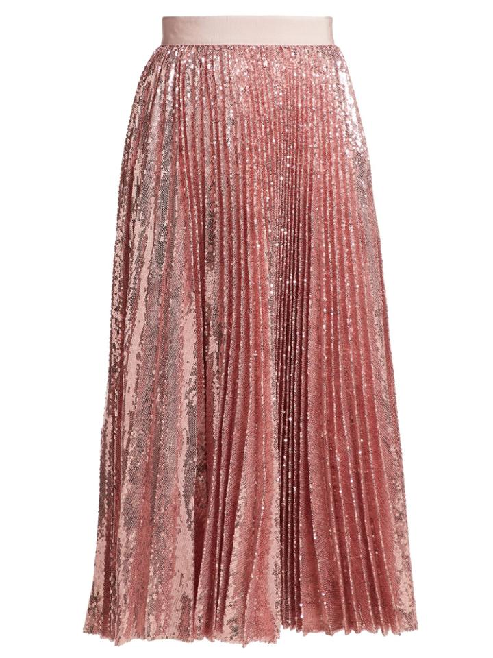 Msgm Sequinned Pleated Midi Skirt