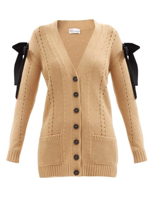 Ladies Rtw Redvalentino - Bow-embellished Longline Cardigan - Womens - Camel