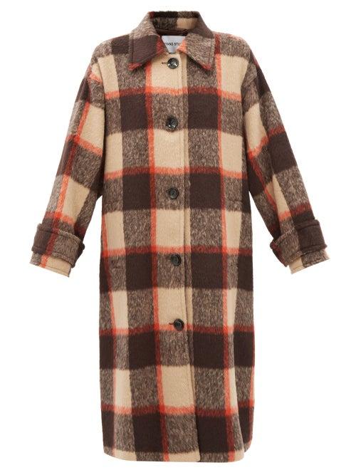 Stand Studio - Alexia Brushed Check Faux-fur Coat - Womens - Red Multi