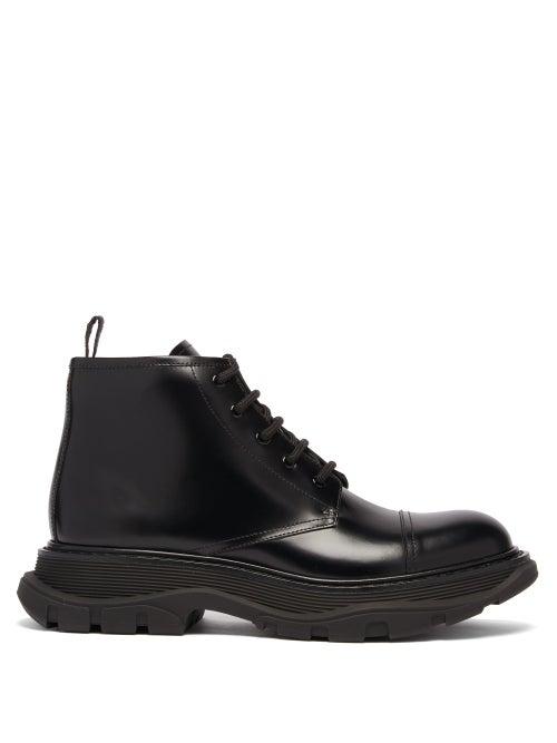Matchesfashion.com Alexander Mcqueen - Exaggerated-sole Lace-up Leather Ankle Boots - Womens - Black