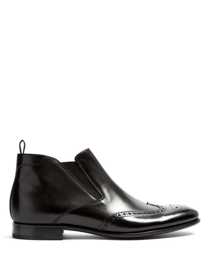 Prada Brogue-detail Leather Chelsea Boots