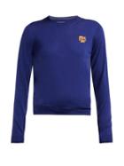 Matchesfashion.com Prada - Logo Intarsia Wool Sweater - Womens - Blue Multi