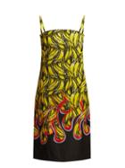 Matchesfashion.com Prada - Banana And Flame Print Gabardine Dress - Womens - Yellow Print