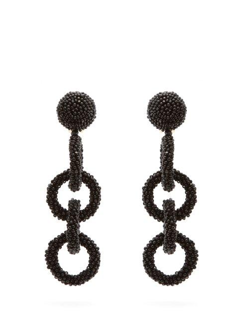 Matchesfashion.com Oscar De La Renta - Beaded Hoop Chain Drop Earrings - Womens - Black