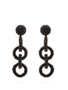 Matchesfashion.com Oscar De La Renta - Beaded Hoop Chain Drop Earrings - Womens - Black