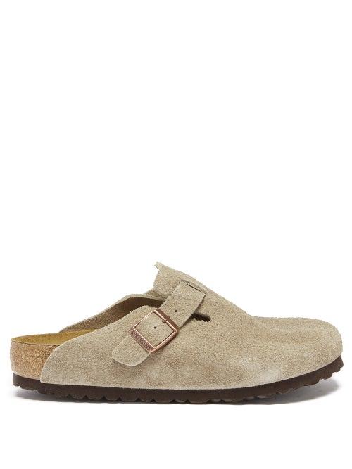 Birkenstock - Boston Suede Backless Loafers - Womens - Light Beige