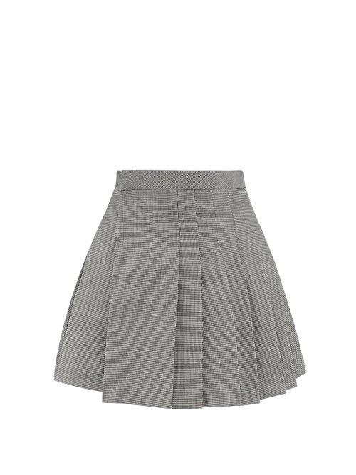 Matchesfashion.com Matthew Adams Dolan - Pleated Houndstooth Wool-blend Mini Skirt - Womens - Black White