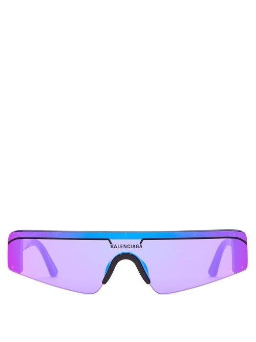 Matchesfashion.com Balenciaga - Ski Reflective Rectangular Frame Sunglasses - Mens - Black