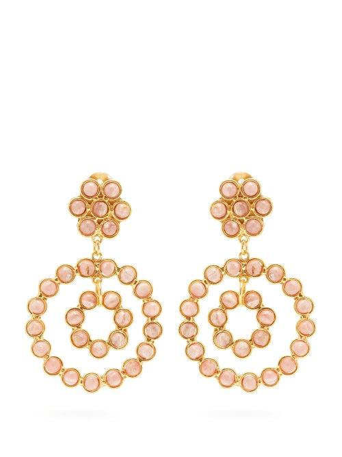 Matchesfashion.com Sylvia Toledano - Malachite Embellished Clip Hoop Earrings - Womens - Pink