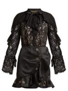 Matchesfashion.com Self-portrait - Guipure Lace And Crepe Mini Dress - Womens - Black