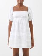 Staud - Mini Maron Pintucked Cotton-poplin Dress - Womens - White
