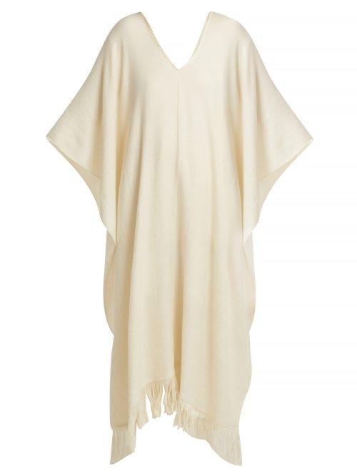 Matchesfashion.com Ryan Roche - Fringe Trimmed Cashmere Poncho - Womens - Ivory