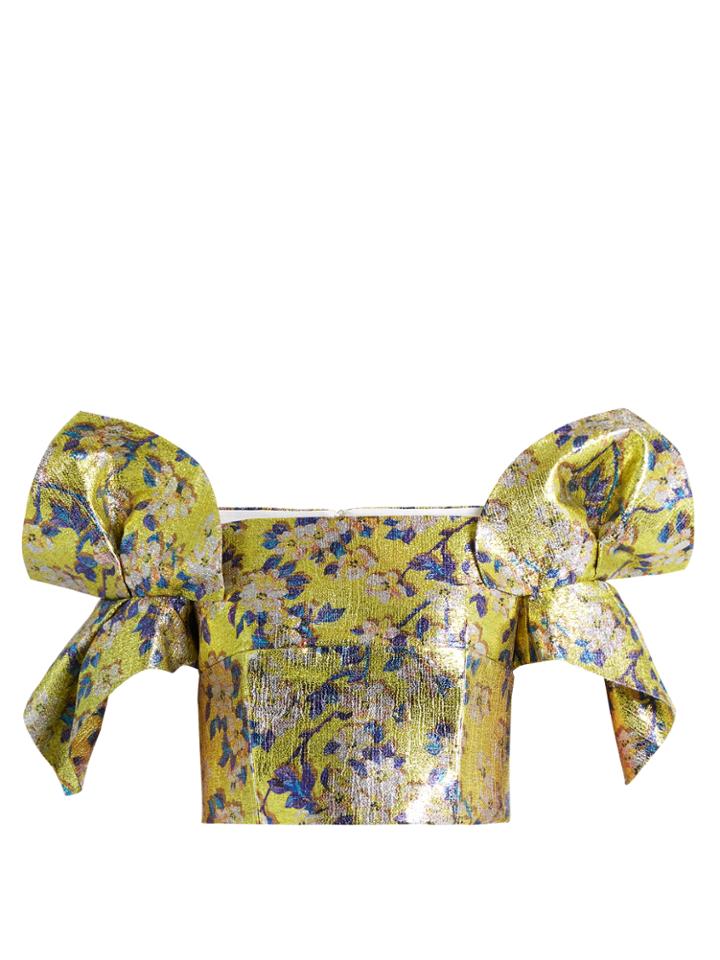 Delpozo Floral-print Off-the-shoulder Cropped Top