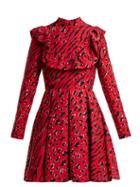 Matchesfashion.com Valentino - Leopard And Tiger Print Wool Blend Skater Dress - Womens - Red Print
