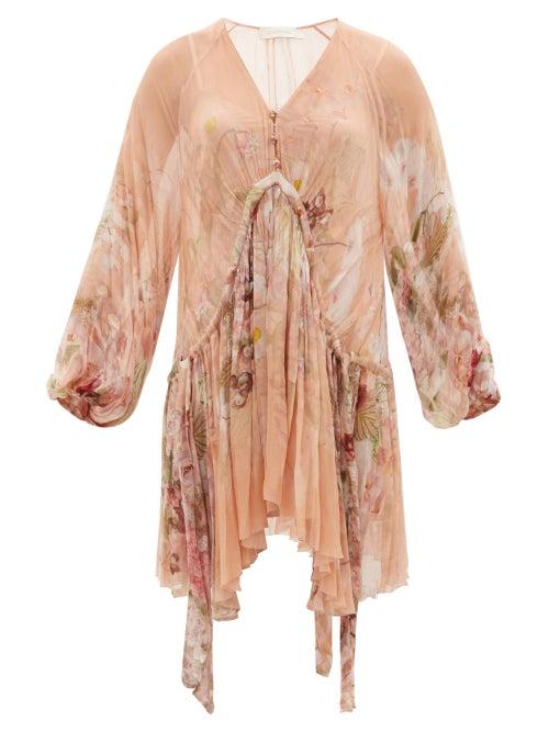 Zimmermann - Dancer Floral Georgette Mini Dress - Womens - Blush Multi