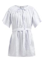 Matchesfashion.com Innika Choo - Hans Ufmafrk Smocked Linen Mini Dress - Womens - Light Blue