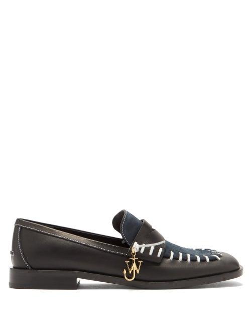 Matchesfashion.com Jw Anderson - Topstitched Leather And Suede Loafers - Womens - Black Navy